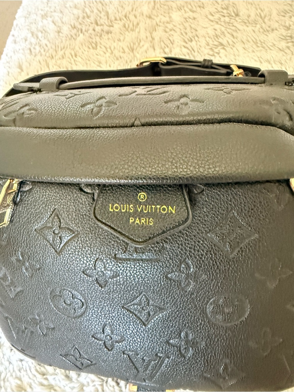 Luxe Designer Inspired Black Embossed Monogram Leather Bumbag - Picture 2 of 7